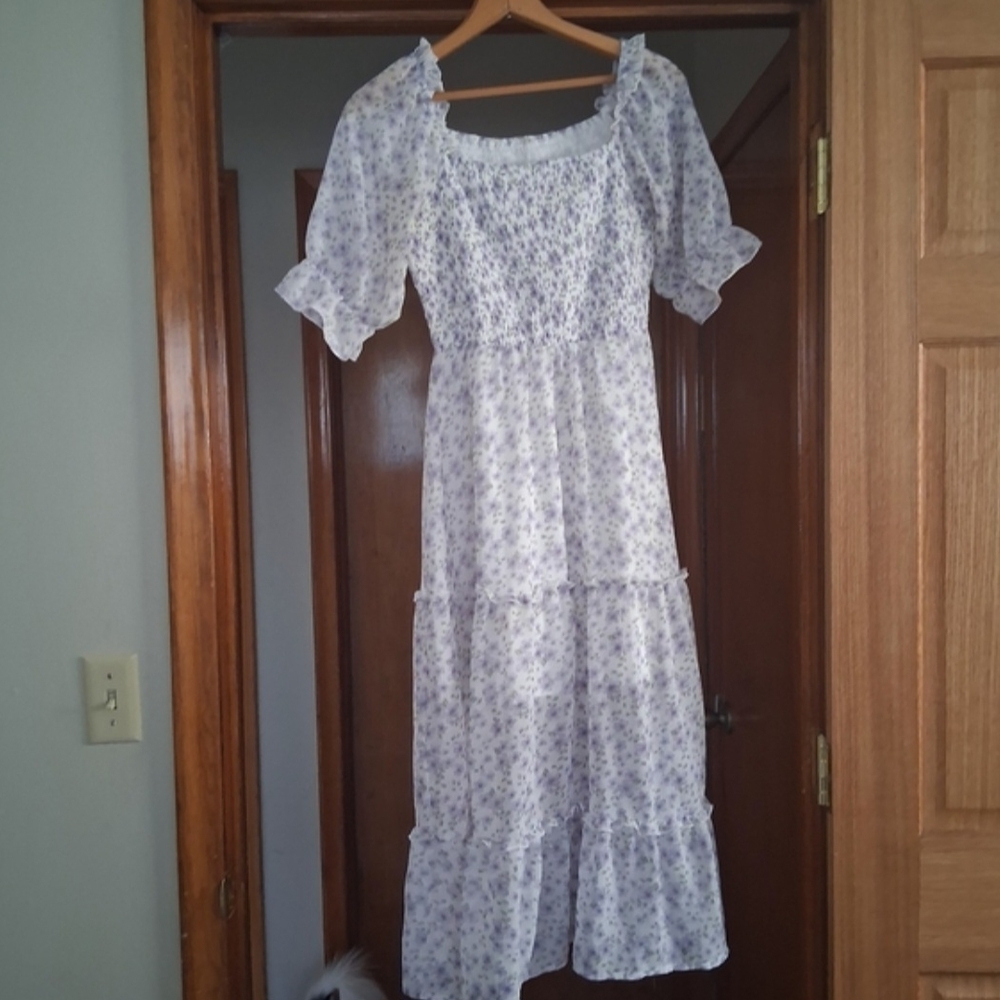 Floral Smocked Midi Dress in Light Lavender